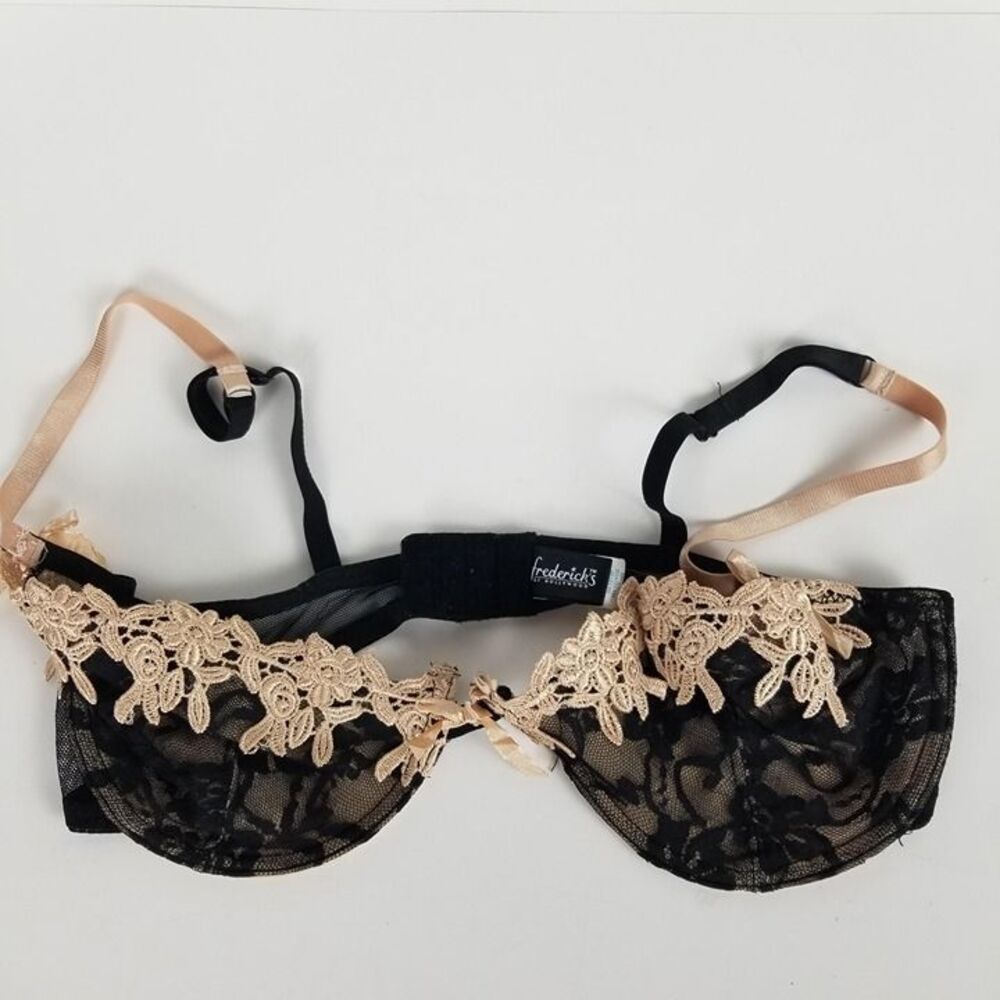 Fredericks of Hollywood 36 Shelf Bra Women's RN 73120 Black Tan Demi Balconette